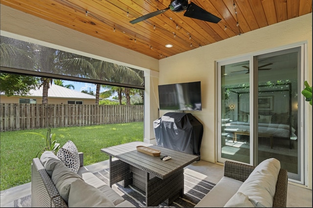 17564 Cinquez Park Rd W, Jupiter, FL 33458 - view of patio with an outdoor hangout area, a grill, and ceiling fan