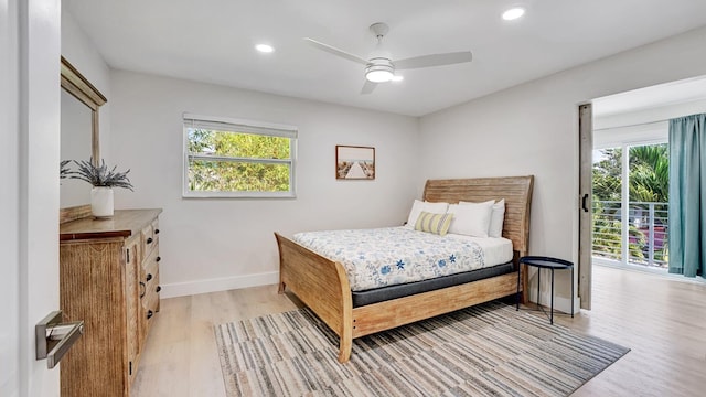 218 NE 10th St, Delray Beach, FL 33444 - bedroom with light wood finished floors, baseboards, recessed lighting, and a ceiling fan