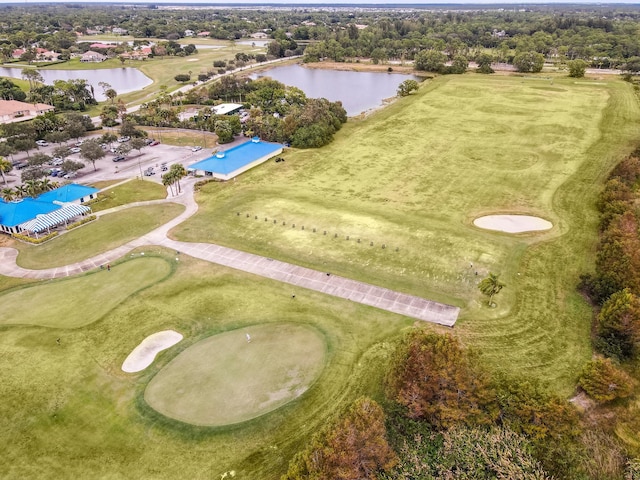 aerial view of a large body of water and a local golf course