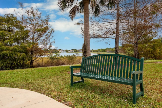 view of home's community featuring a yard and a water view