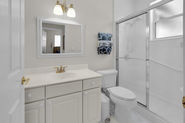 6179 Evian Pl, Boynton Beach, FL 33437 - bathroom with toilet, a shower stall, vanity, and tile patterned flooring