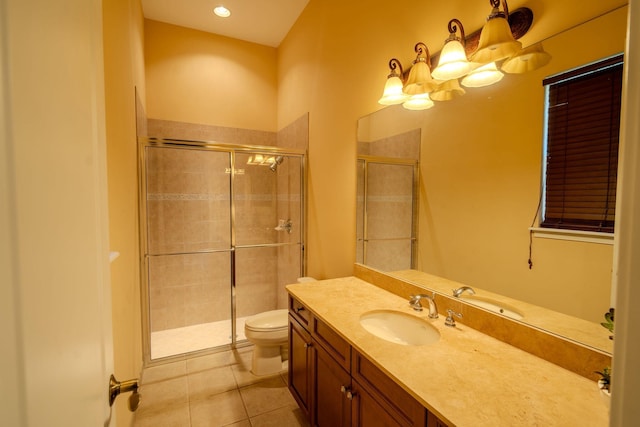 8979 Three Rail Dr, Boynton Beach, FL 33472 - full bathroom featuring toilet, vanity, a stall shower, and tile patterned floors