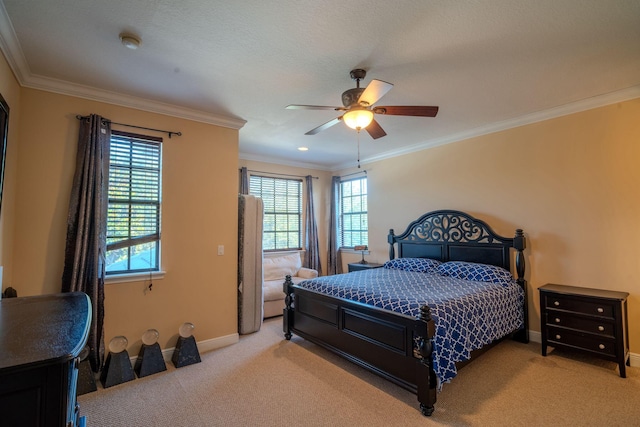 8979 Three Rail Dr, Boynton Beach, FL 33472 - carpeted bedroom featuring multiple windows, baseboards, ornamental molding, and ceiling fan