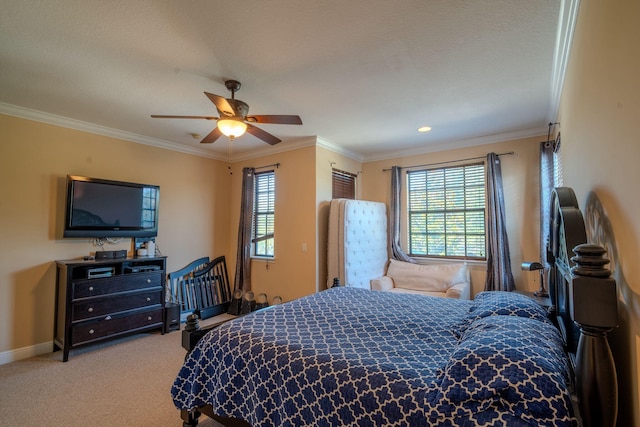 8979 Three Rail Dr, Boynton Beach, FL 33472 - carpeted bedroom featuring multiple windows, ornamental molding, baseboards, and a ceiling fan