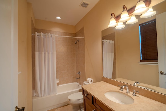 8979 Three Rail Dr, Boynton Beach, FL 33472 - bathroom featuring vanity, toilet, shower / bath combo with shower curtain, and a chandelier