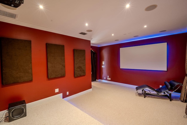 8979 Three Rail Dr, Boynton Beach, FL 33472 - carpeted cinema room featuring ornamental molding, baseboards, recessed lighting, and arched walkways