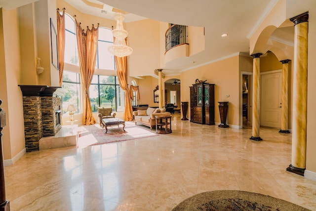 8979 Three Rail Dr, Boynton Beach, FL 33472 - common area featuring crown molding and a high ceiling