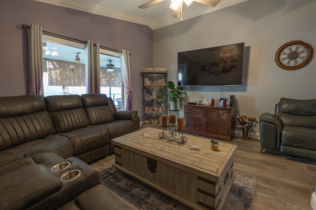 1325 Strawberry Ln, West Palm Beach, FL 33415 - living room with ceiling fan, ornamental molding, and wood finished floors