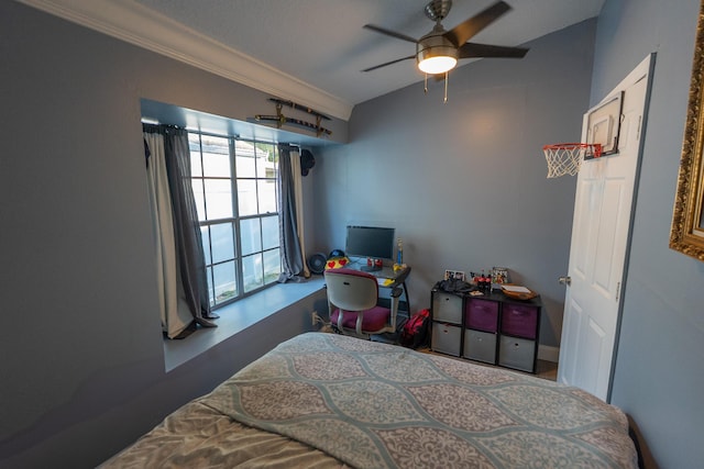 1325 Strawberry Ln, West Palm Beach, FL 33415 - bedroom with ornamental molding, ceiling fan, and an office area