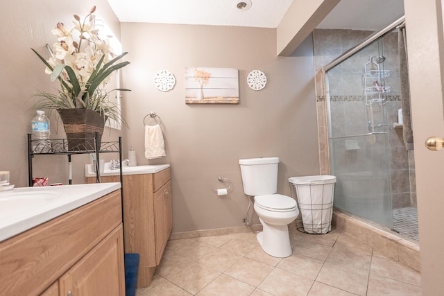1325 Strawberry Ln, West Palm Beach, FL 33415 - bathroom featuring vanity, a shower stall, toilet, tile patterned flooring, and baseboards