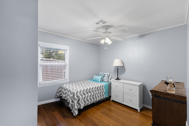 454 Tequesta Dr, Tequesta, FL 33469 - bedroom featuring wood finished floors, baseboards, crown molding, and ceiling fan