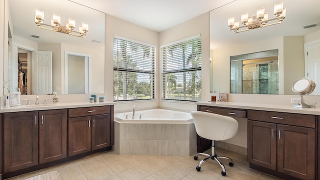 8520 Lewis River Rd, Delray Beach, FL 33446 - full bath featuring a shower stall, tile patterned floors, a garden tub, and vanity