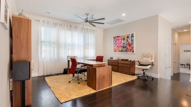 8520 Lewis River Rd, Delray Beach, FL 33446 - office space with ceiling fan, dark wood-style floors, recessed lighting, and baseboards