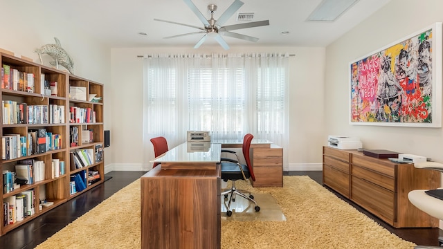 8520 Lewis River Rd, Delray Beach, FL 33446 - office featuring ceiling fan, baseboards, and dark wood-type flooring
