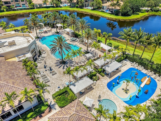 8520 Lewis River Rd, Delray Beach, FL 33446 - drone / aerial view of a pool and a nearby body of water