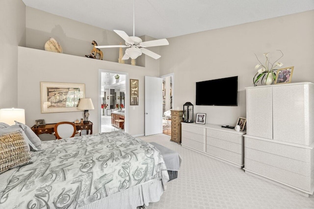 5846 NW 24th Ave Unit 202, Boca Raton, FL 33496 - bedroom with carpet floors, ceiling fan, and high vaulted ceiling