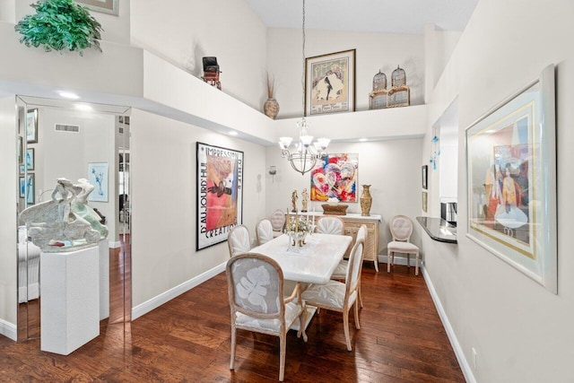 5846 NW 24th Ave Unit 202, Boca Raton, FL 33496 - dining space featuring high vaulted ceiling, a chandelier, wood finished floors, and baseboards