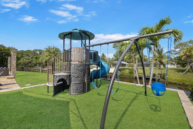 view of playground featuring a yard