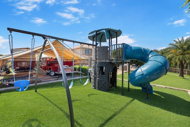 view of play area featuring a yard