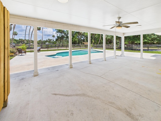 2045 SW 18th Ln, Okeechobee, FL 34974 - view of pool with ceiling fan, a fenced backyard, and a patio