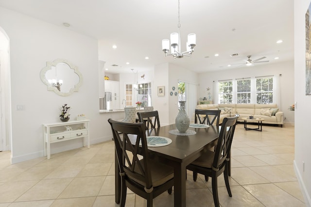 10171 SW Dolce Rd, Port Saint Lucie, FL 34986 - dining room featuring light tile patterned floors, a ceiling fan, recessed lighting, a chandelier, and baseboards