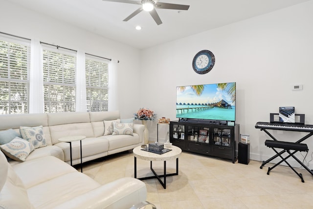10171 SW Dolce Rd, Port Saint Lucie, FL 34986 - living area with ceiling fan, tile patterned flooring, and recessed lighting