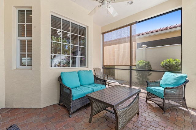 10171 SW Dolce Rd, Port Saint Lucie, FL 34986 - sunroom / solarium featuring outdoor lounge area and ceiling fan