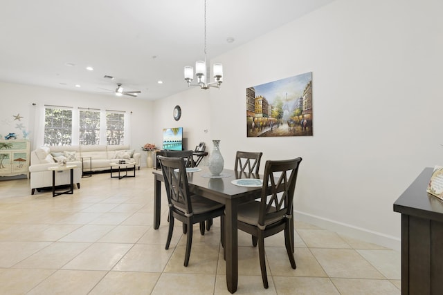 10171 SW Dolce Rd, Port Saint Lucie, FL 34986 - dining room with light tile patterned flooring, recessed lighting, a ceiling fan, and a chandelier