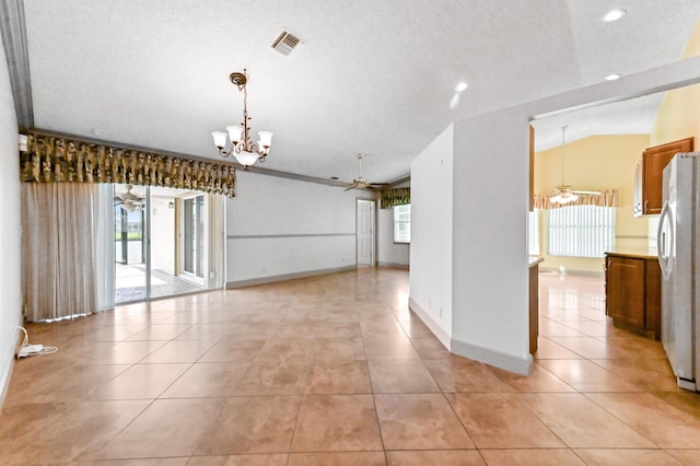 8586 Brian Blvd, Boynton Beach, FL 33472 - empty room with ceiling fan, a chandelier, light tile patterned flooring, recessed lighting, and baseboards