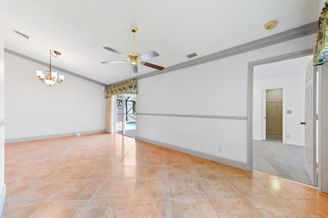 8586 Brian Blvd, Boynton Beach, FL 33472 - spare room featuring ornamental molding, a ceiling fan, light tile patterned flooring, a smoke detector, and baseboards