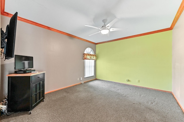 8586 Brian Blvd, Boynton Beach, FL 33472 - unfurnished living room with ornamental molding, a ceiling fan, baseboards, and carpet