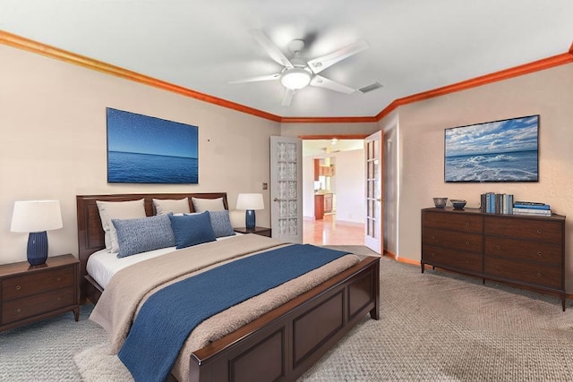 8586 Brian Blvd, Boynton Beach, FL 33472 - bedroom with light carpet, ornamental molding, ceiling fan, and baseboards