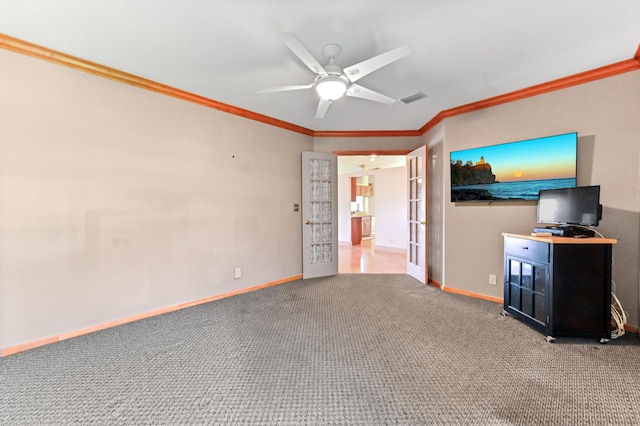 8586 Brian Blvd, Boynton Beach, FL 33472 - unfurnished living room with ceiling fan, carpet floors, crown molding, and baseboards