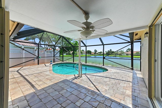 8586 Brian Blvd, Boynton Beach, FL 33472 - swimming pool with a water view, a patio, ceiling fan, and glass enclosure