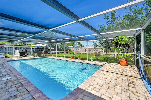 1328 SE 3rd Ave, Deerfield Beach, FL 33441 - view of pool featuring a fenced backyard, a patio, and glass enclosure