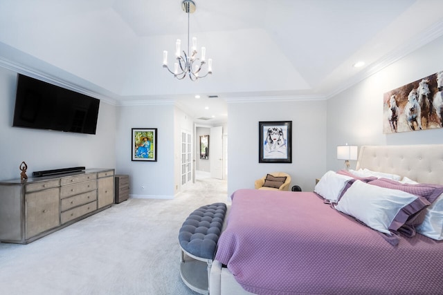 6051 NW 24th Ter, Boca Raton, FL 33496 - bedroom with carpet floors, a chandelier, crown molding, recessed lighting, and baseboards