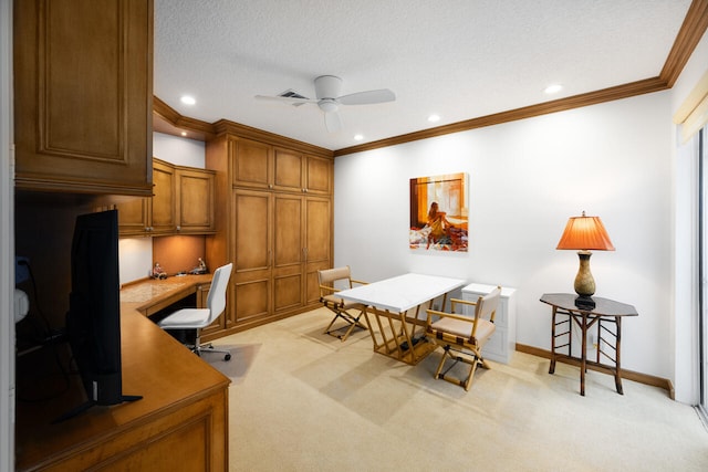 6051 NW 24th Ter, Boca Raton, FL 33496 - home office featuring light colored carpet, a ceiling fan, recessed lighting, baseboards, and built in study area