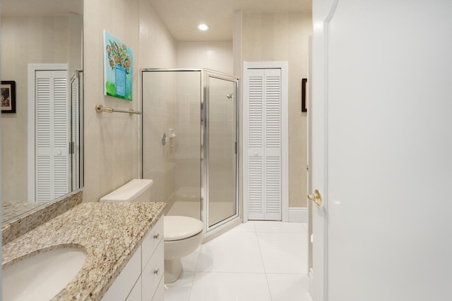 6051 NW 24th Ter, Boca Raton, FL 33496 - full bathroom with a closet, vanity, toilet, a stall shower, and recessed lighting