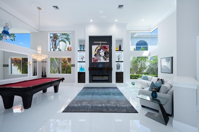 6051 NW 24th Ter, Boca Raton, FL 33496 - tiled entrance foyer featuring ornamental molding and billiards table