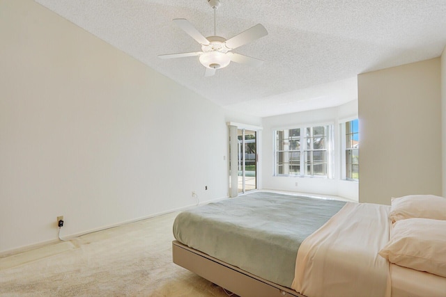 135 Eagleton Ct, Palm Beach Gardens, FL 33418 - bedroom with a textured ceiling, light carpet, a ceiling fan, access to exterior, and baseboards