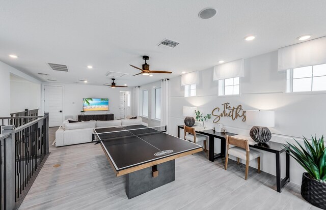 20132 Se Bridgewater Drive Madeira Model, Jupiter, FL 33458 - rec room featuring a ceiling fan, recessed lighting, and light wood finished floors