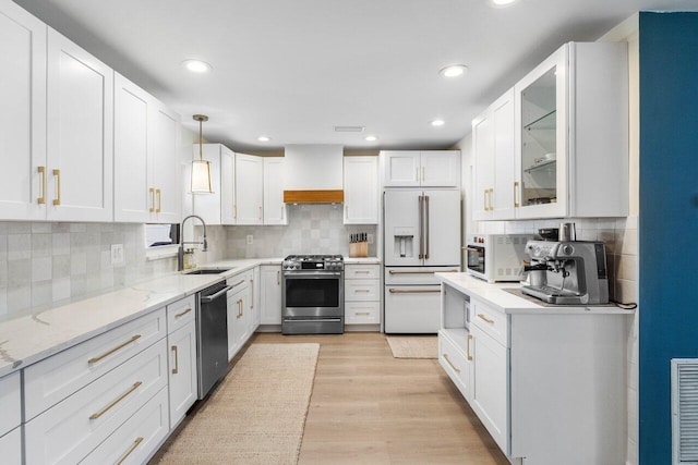 220 Fordham Dr, Lake Worth Beach, FL 33460 - kitchen featuring stainless steel appliances, a sink, backsplash, white cabinets, and recessed lighting