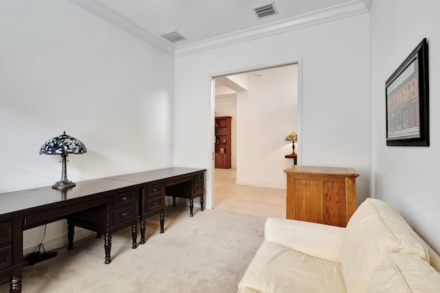 8273 Razorback Ct, Boynton Beach, FL 33473 - sitting room featuring crown molding, light carpet, and a desk