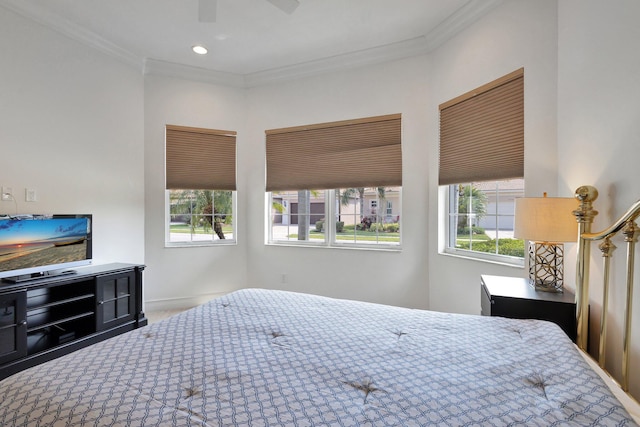 8273 Razorback Ct, Boynton Beach, FL 33473 - bedroom featuring crown molding, carpet floors, baseboards, recessed lighting, and a ceiling fan