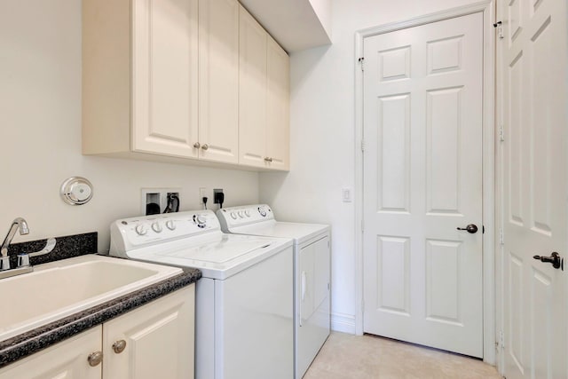8273 Razorback Ct, Boynton Beach, FL 33473 - laundry area with washer and clothes dryer, cabinet space, and light tile patterned floors