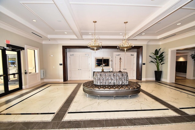 8273 Razorback Ct, Boynton Beach, FL 33473 - building lobby with recessed lighting, crown molding, and beam ceiling