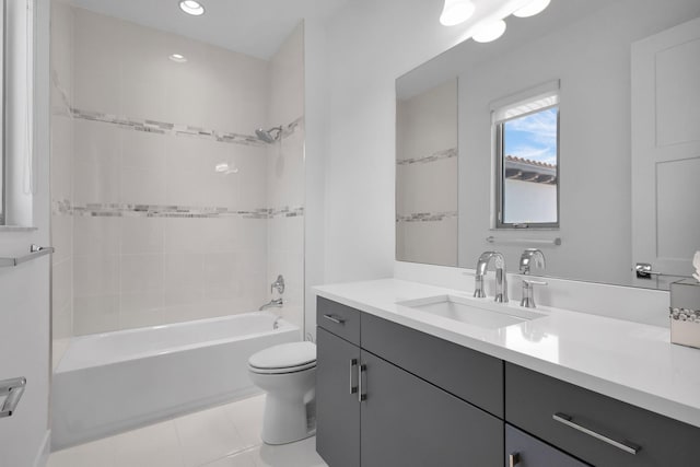 13444 Bernoulli Way, Palm Beach Gardens, FL 33418 - full bathroom featuring toilet, vanity, shower / bath combination, tile patterned floors, and recessed lighting