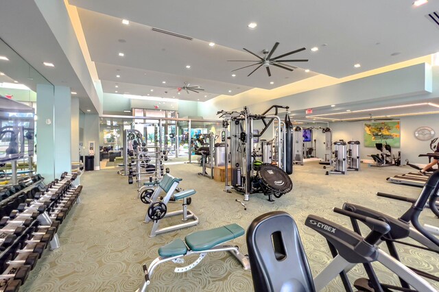 13444 Bernoulli Way, Palm Beach Gardens, FL 33418 - exercise room featuring recessed lighting and a ceiling fan