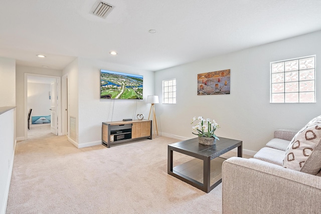 8405 Legend Club Dr, West Palm Beach, FL 33412 - living area featuring baseboards, light carpet, and recessed lighting