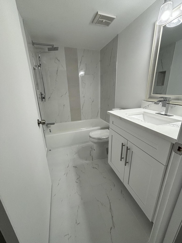 7690 Tahiti Ln Unit 102, Lake Worth, FL 33467 - bathroom with marble look tiles, toilet, vanity, and shower / washtub combination